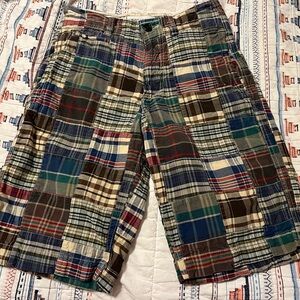 American Eagle Outfitters Plaid Patchwork Shorts size 28 longer length.